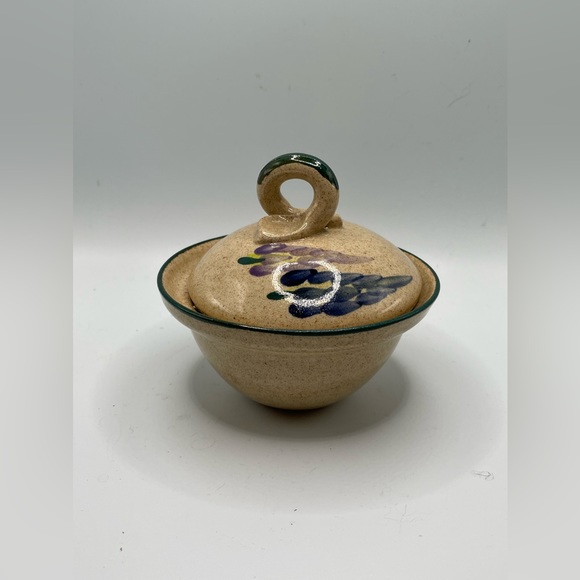 Hand Thrown Decorated Pottery / Covered Bowl Dish with Mark - 4.25” wide - Picture 1 of 4